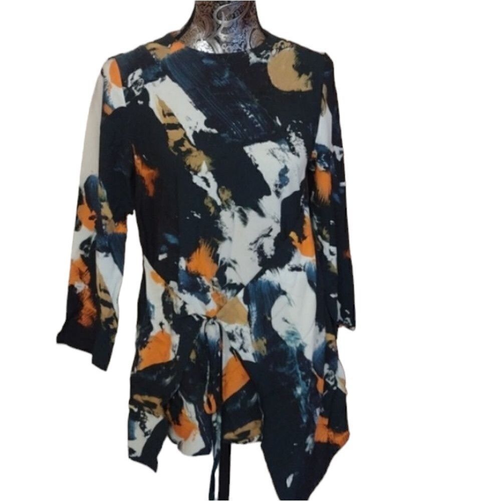 Cos watercolor wrap blouse long sleeve paint splatter print blue orange 4 - Picture 1 of 11